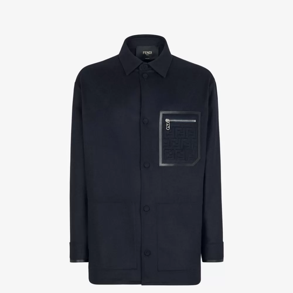 Cappotti E Capispalla>Fendi Go-To Jacket In Cashmere Blu