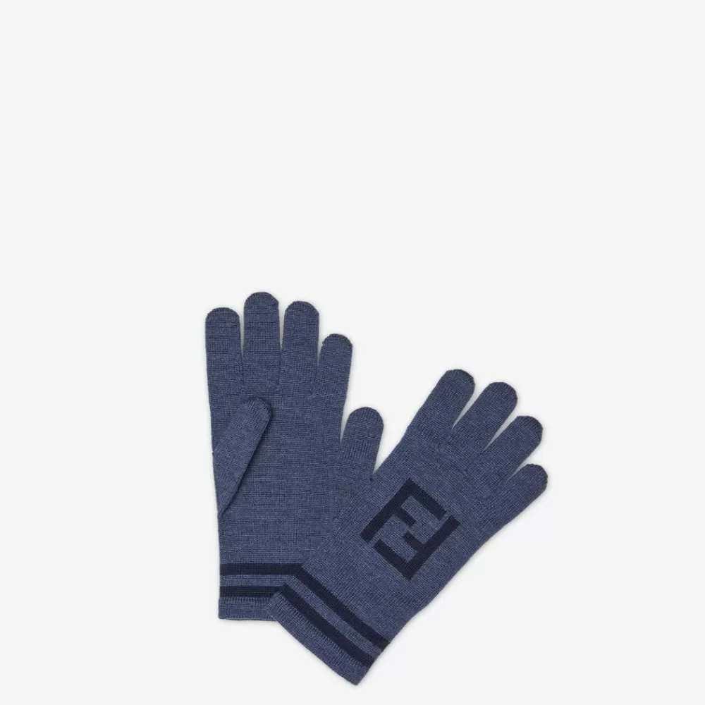 Cappelli E Guanti>Fendi Guanti In Lana Blu