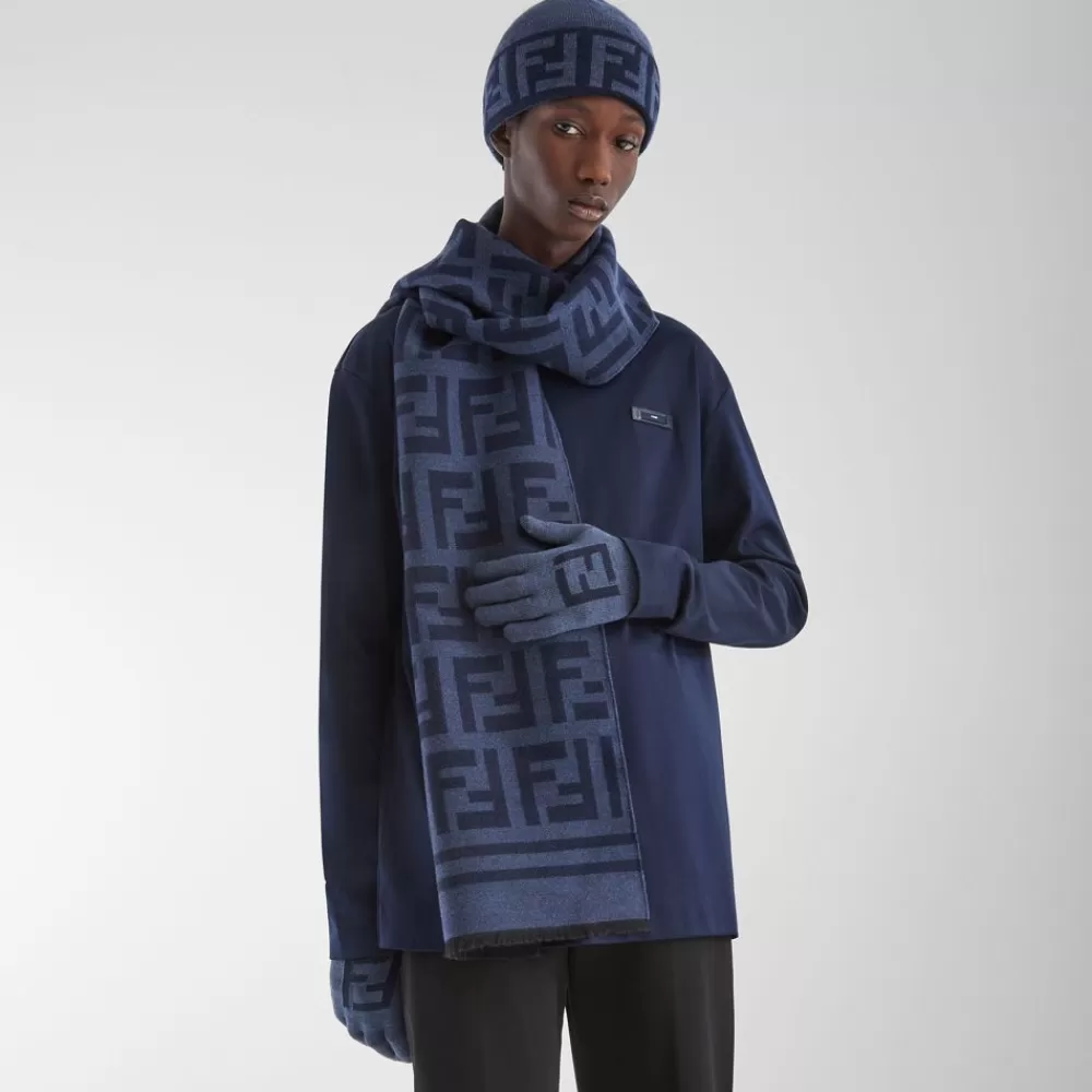 Cappelli E Guanti>Fendi Guanti In Lana Blu