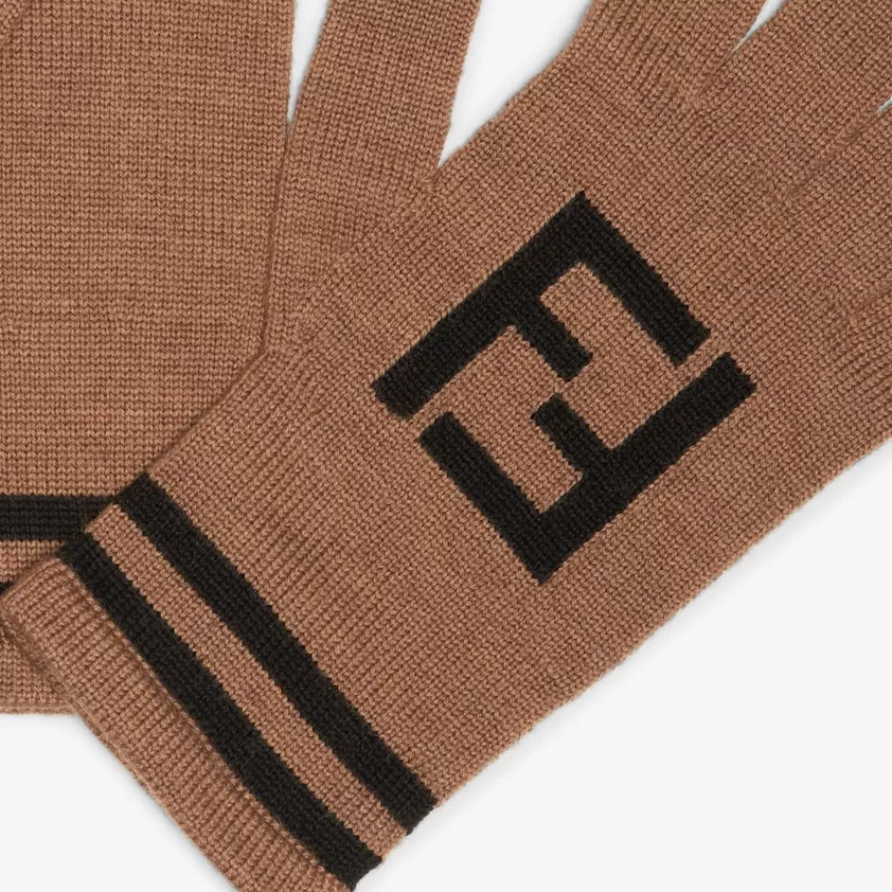 Cappelli E Guanti>Fendi Guanti In Lana Marrone