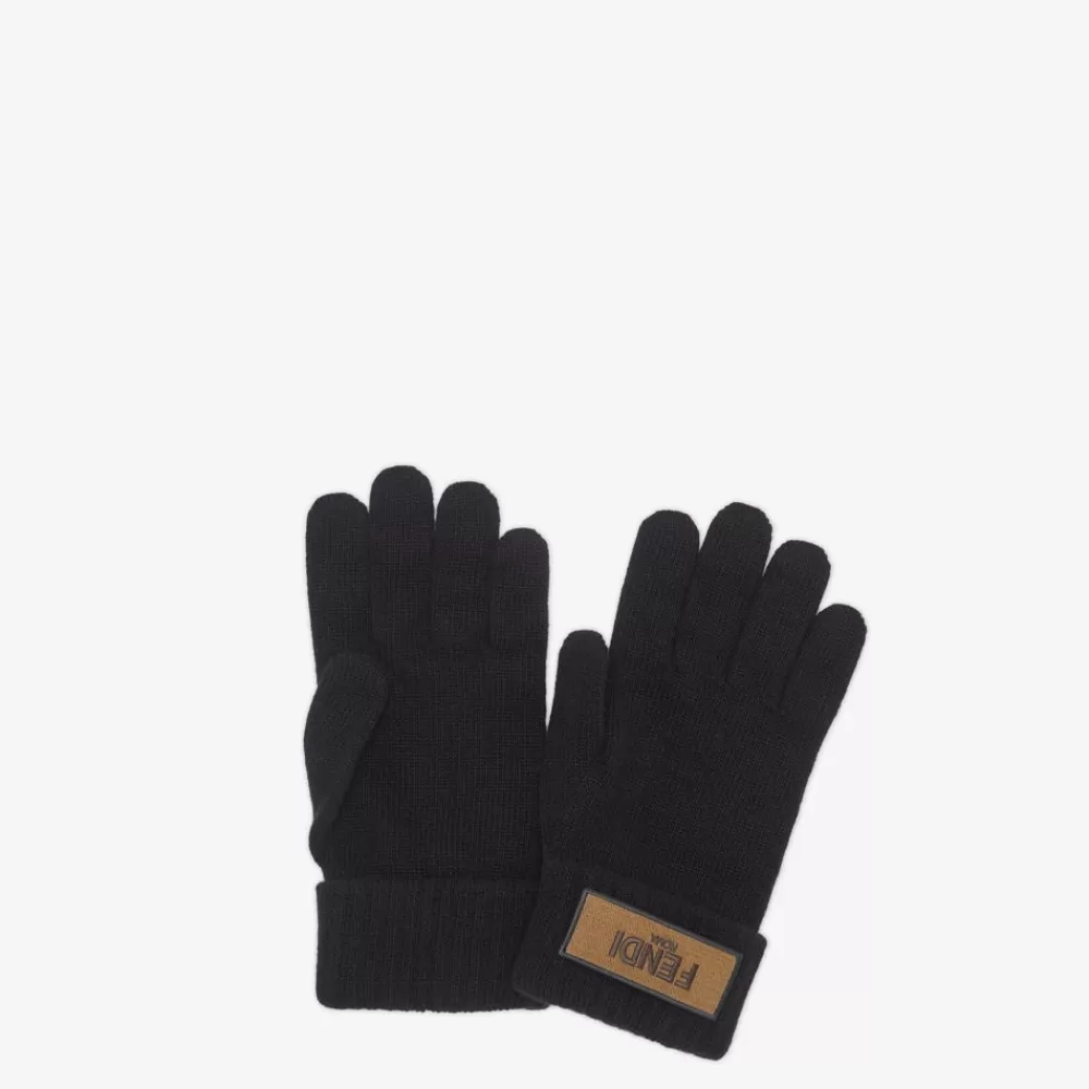 Cappelli E Guanti>Fendi Guanti In Lana Nera