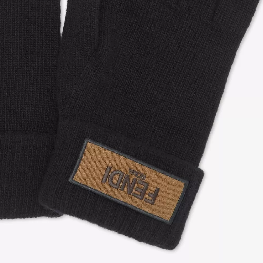 Cappelli E Guanti>Fendi Guanti In Lana Nera