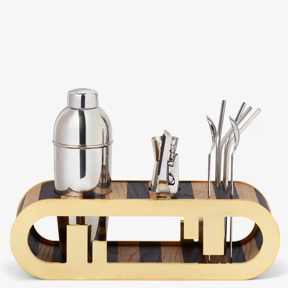 Accessori Per La Tavola>Fendi Kit Bar In Legno Pequin E Metallo Color Oro