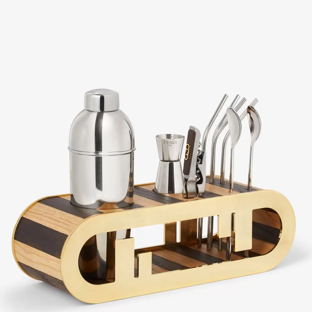 Accessori Per La Tavola>Fendi Kit Bar In Legno Pequin E Metallo Color Oro