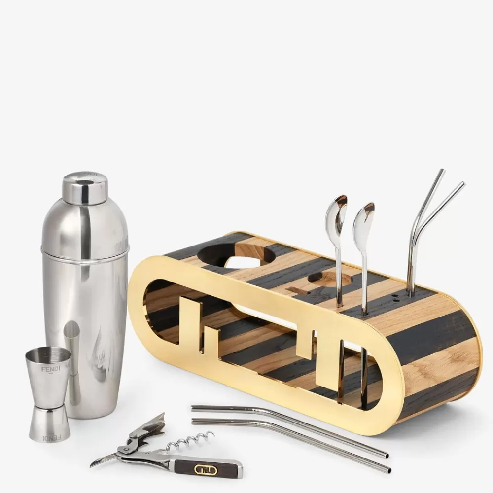 Accessori Per La Tavola>Fendi Kit Bar In Legno Pequin E Metallo Color Oro