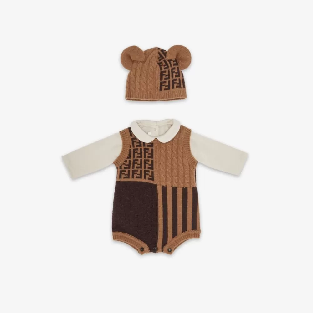 Bambina>Fendi Kit In Lana E Cashmere Baby Marrone E Tabacco
