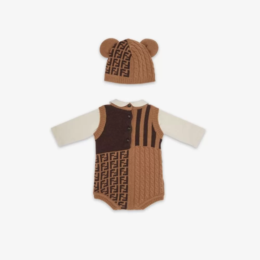 Bambina>Fendi Kit In Lana E Cashmere Baby Marrone E Tabacco