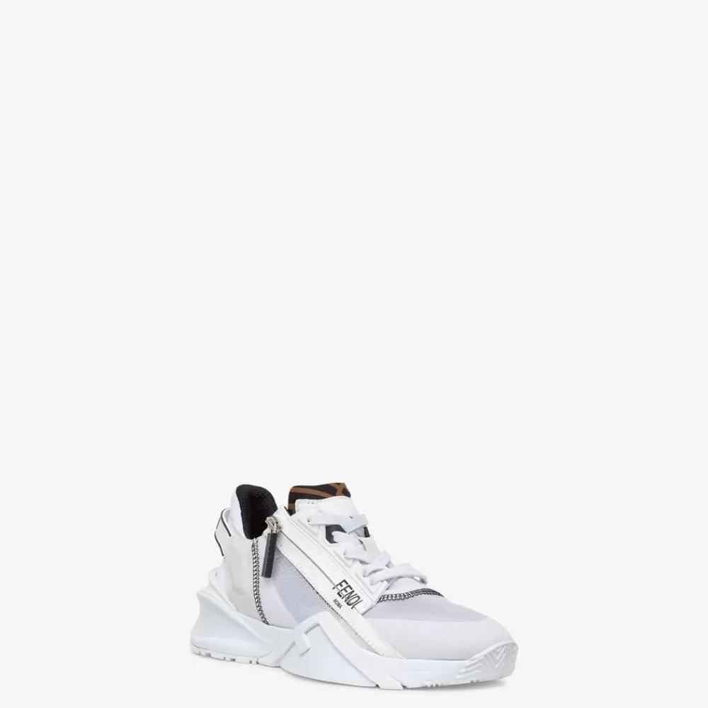 Sneakers>Fendi Low Top In Nylon E Suede Bianca