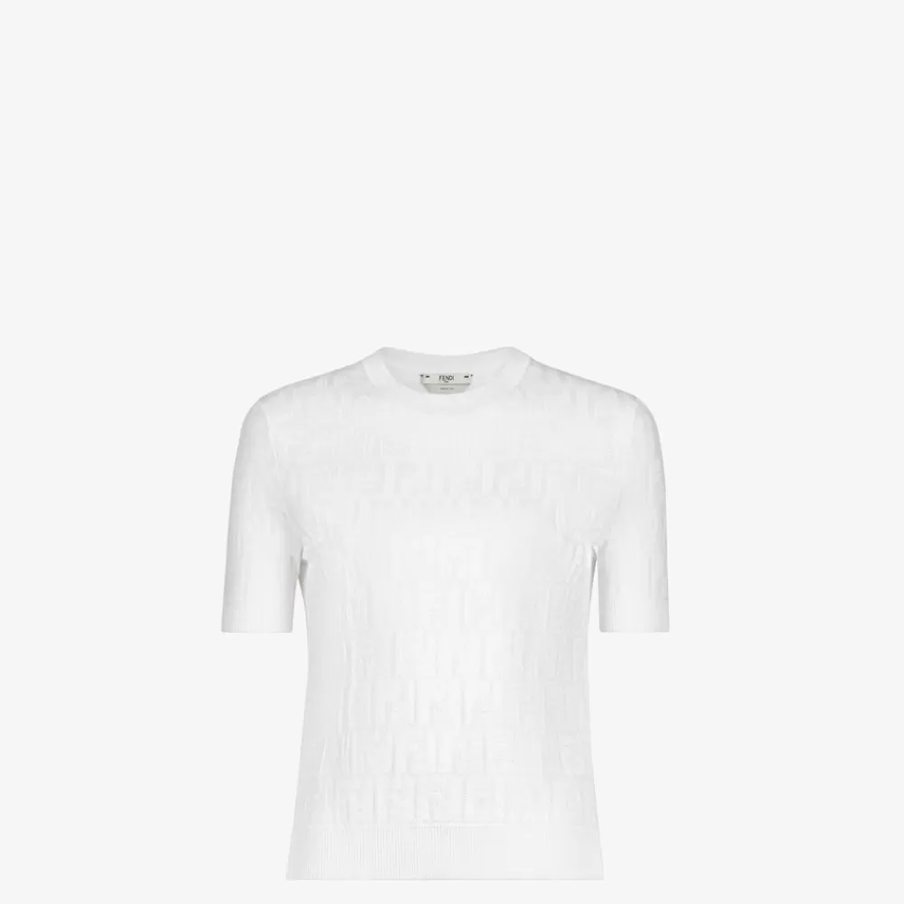 T-Shirt E Felpe>Fendi Maglia In Cotone E Viscosa Bianca