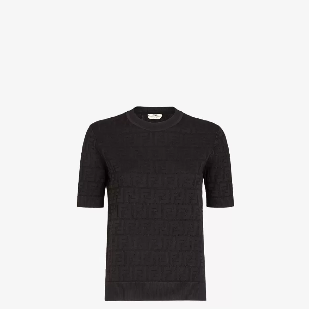 T-Shirt E Felpe>Fendi Maglia In Cotone E Viscosa Nera