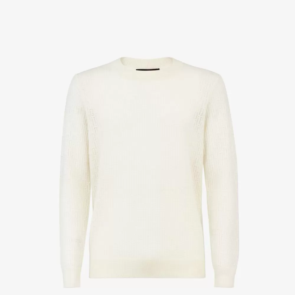 Maglieria>Fendi Maglia In Lana E Nylon Bianco