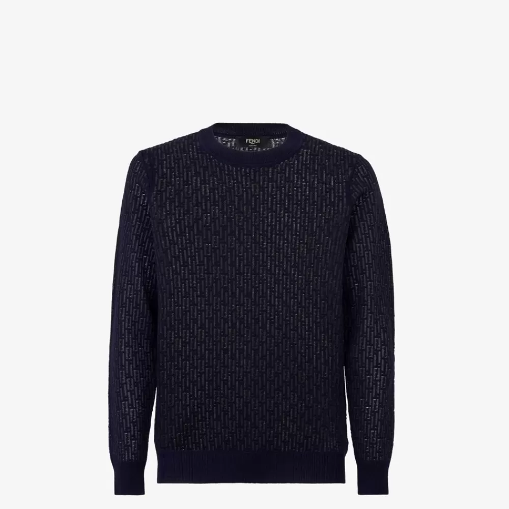 Maglieria>Fendi Maglia In Lana E Nylon Blu