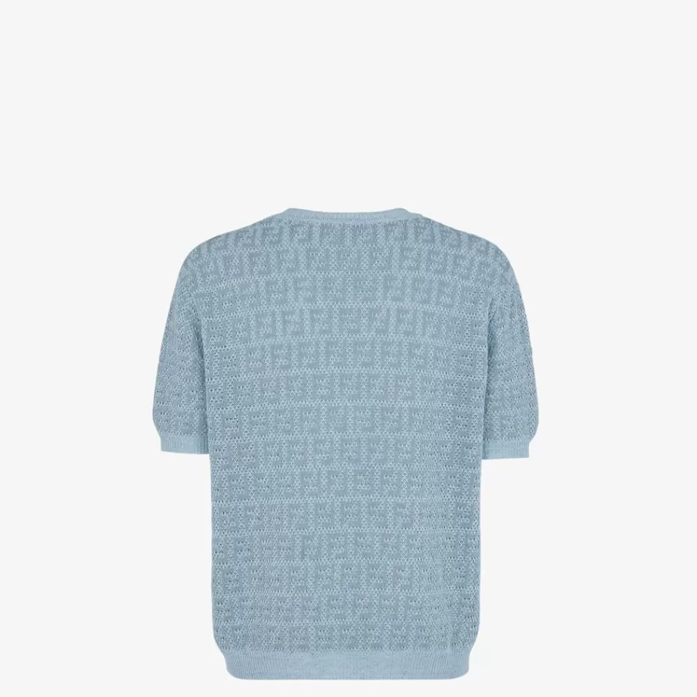 Maglieria>Fendi Maglia In Lino Azzurro, Cotone E Seta