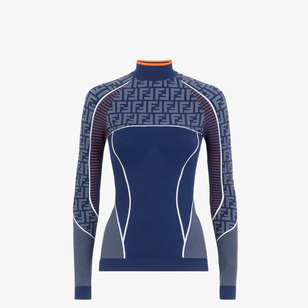 Skiwear>Fendi Maglia In Tessuto Tecnico Ff Blu