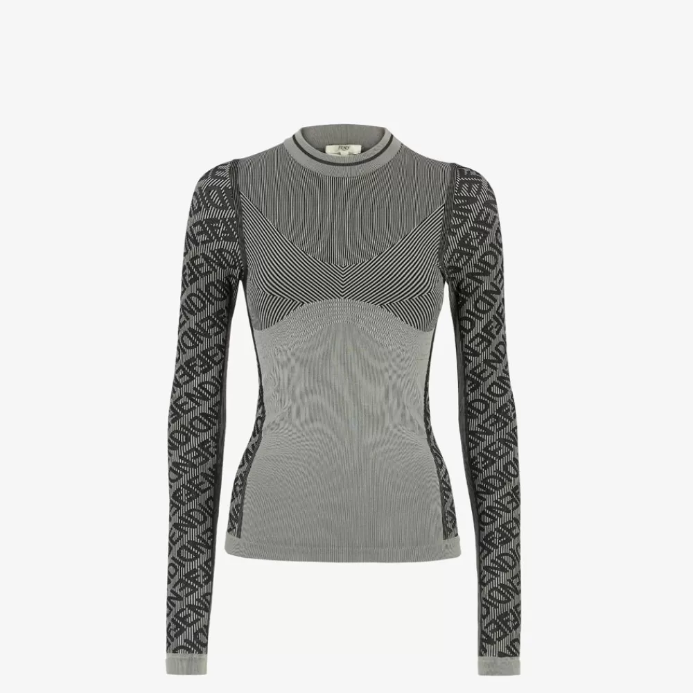 Skiwear>Fendi Maglia In Tessuto Tecnico Grigio