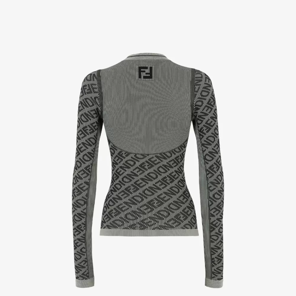 Skiwear>Fendi Maglia In Tessuto Tecnico Grigio