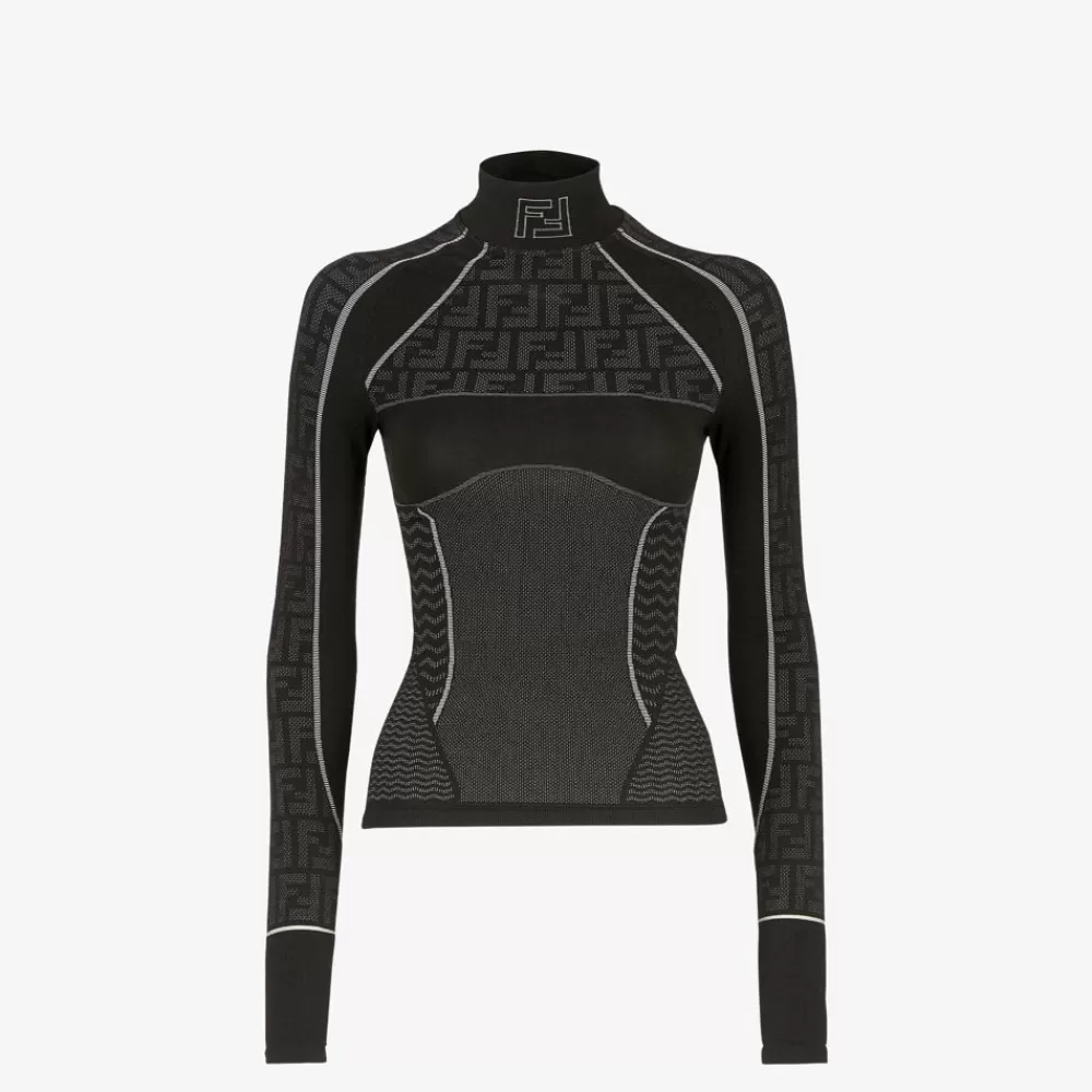 Skiwear>Fendi Maglia In Tessuto Tecnico Nero
