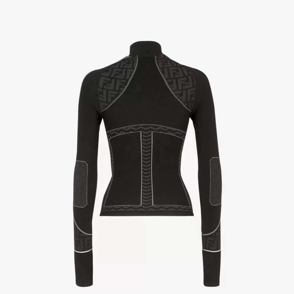 Skiwear>Fendi Maglia In Tessuto Tecnico Nero