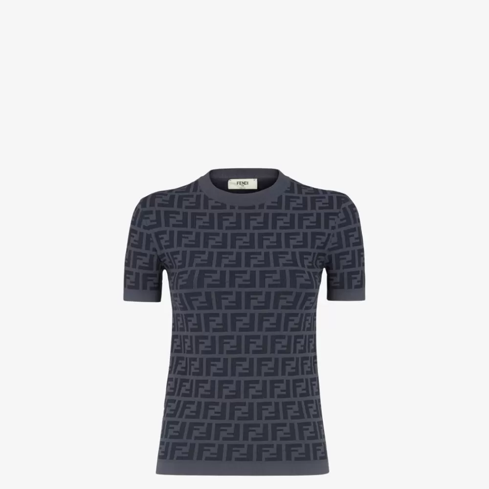 T-Shirt E Felpe>Fendi Maglia In Viscosa Ff Grigio Scuro
