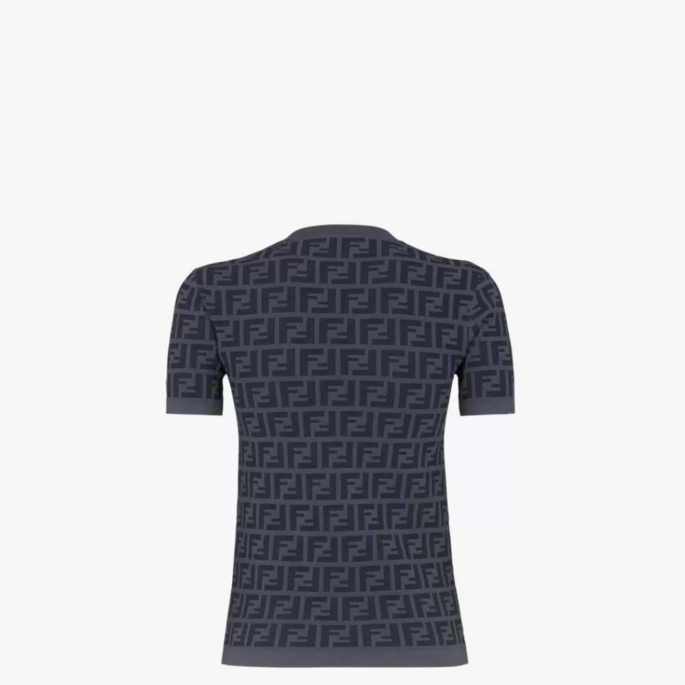 T-Shirt E Felpe>Fendi Maglia In Viscosa Ff Grigio Scuro