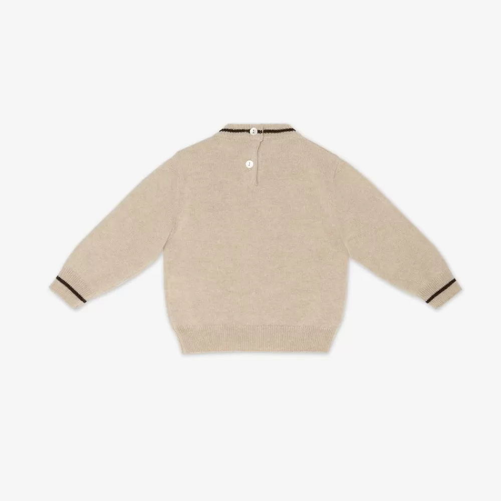 Bambino>Fendi Maglioncino Baby 100% Cahsmere Beige Con Ricamo Orso
