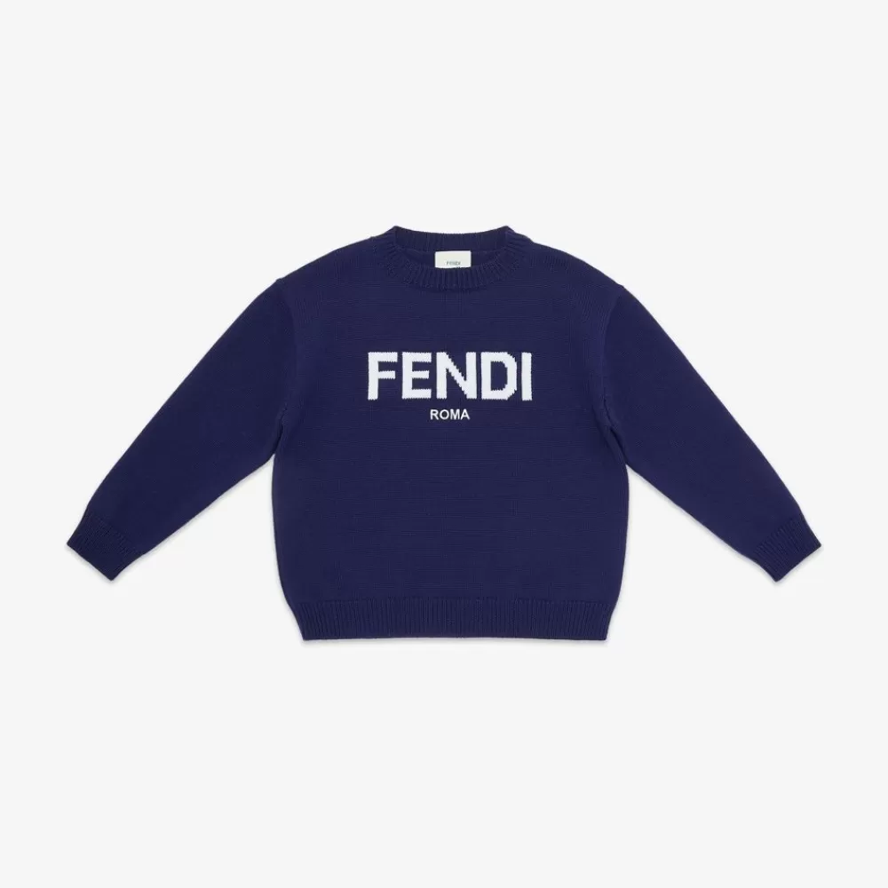 Abbigliamento>Fendi Maglione Junior In Lana Blu Navy