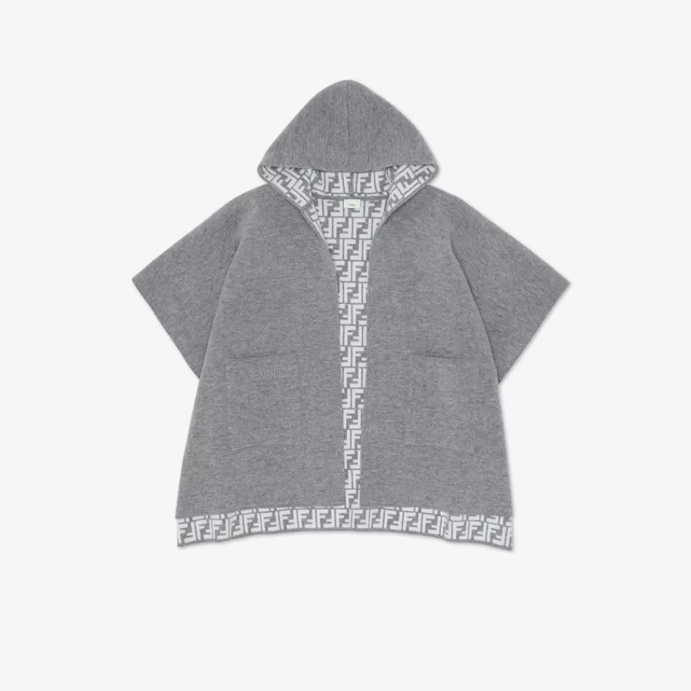 Abbigliamento>Fendi Mantella Junior Reversibile In Lana E Cashmere Con Logo Ff