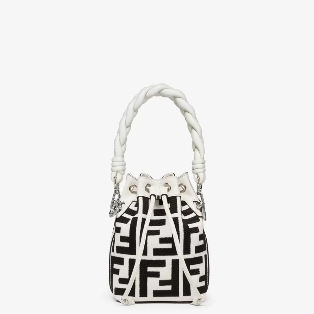 Borse Mini>Fendi Mini Borsa In Canvas Bianca E Nera Con Ricamo Ff