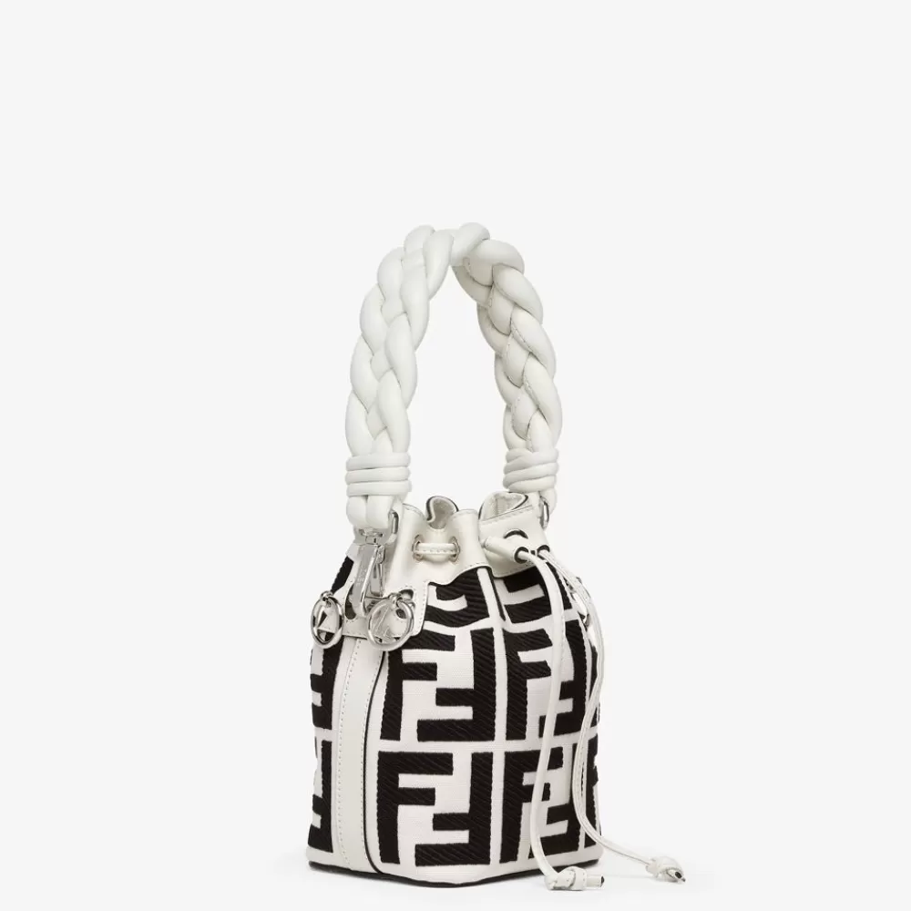 Borse Mini>Fendi Mini Borsa In Canvas Bianca E Nera Con Ricamo Ff