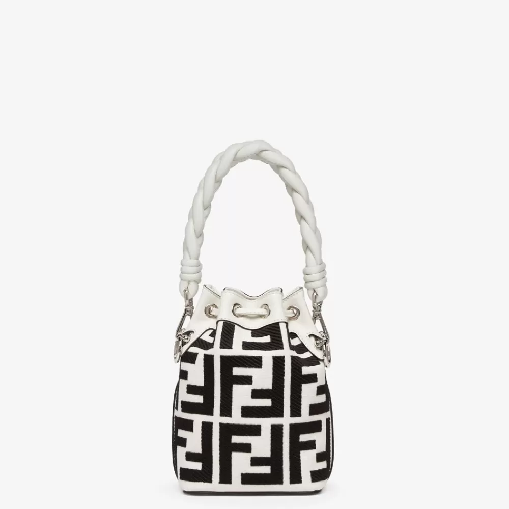 Borse Mini>Fendi Mini Borsa In Canvas Bianca E Nera Con Ricamo Ff