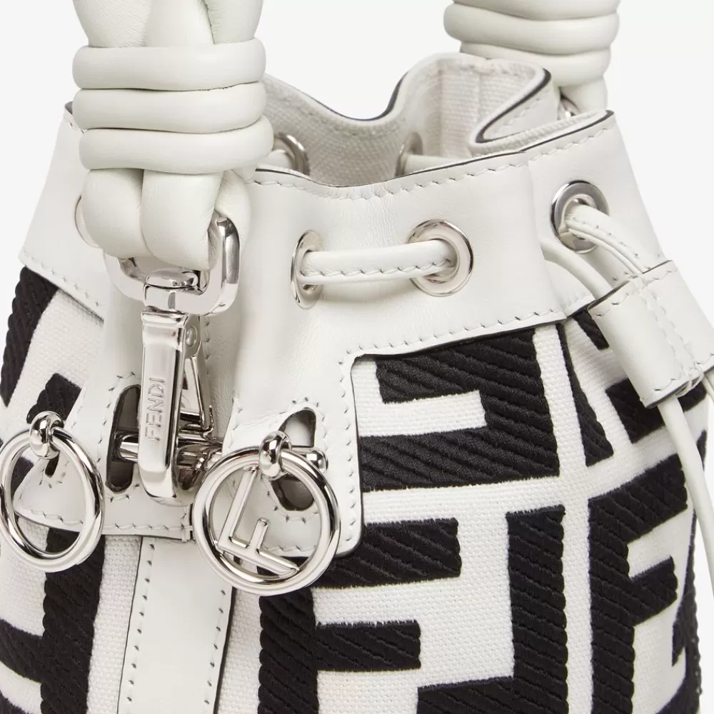 Borse Mini>Fendi Mini Borsa In Canvas Bianca E Nera Con Ricamo Ff
