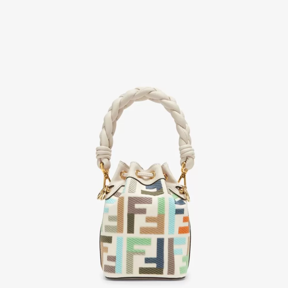 Borse Mini>Fendi Minibag In Canvas Multicolor Con Ricamo Ff