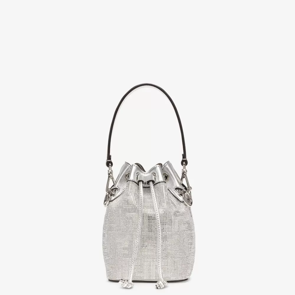 Borse Mini>Fendi Minibag In Pelle Argento Con Motivo Ff Di Cristalli