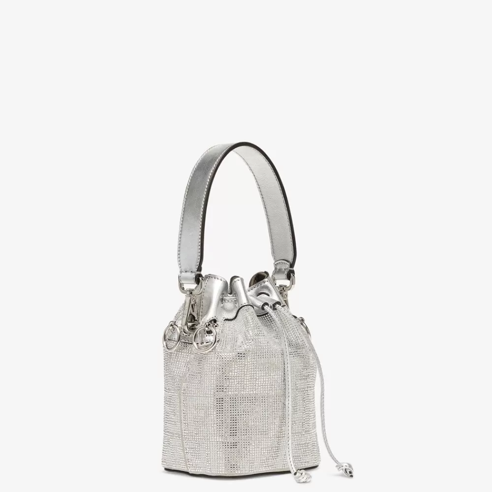 Borse Mini>Fendi Minibag In Pelle Argento Con Motivo Ff Di Cristalli
