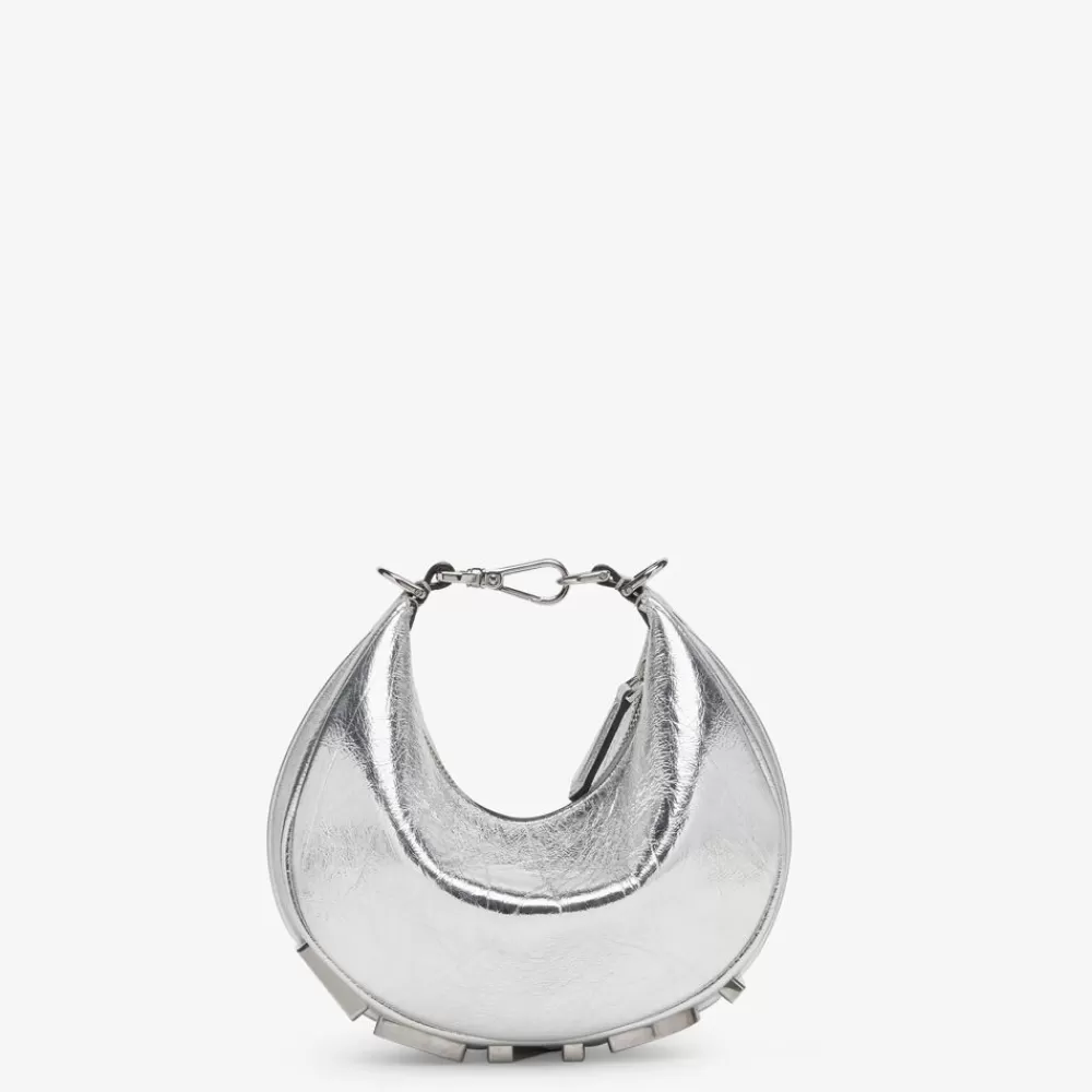 Borse Mini>Fendi Minibag In Pelle Argento Craquele