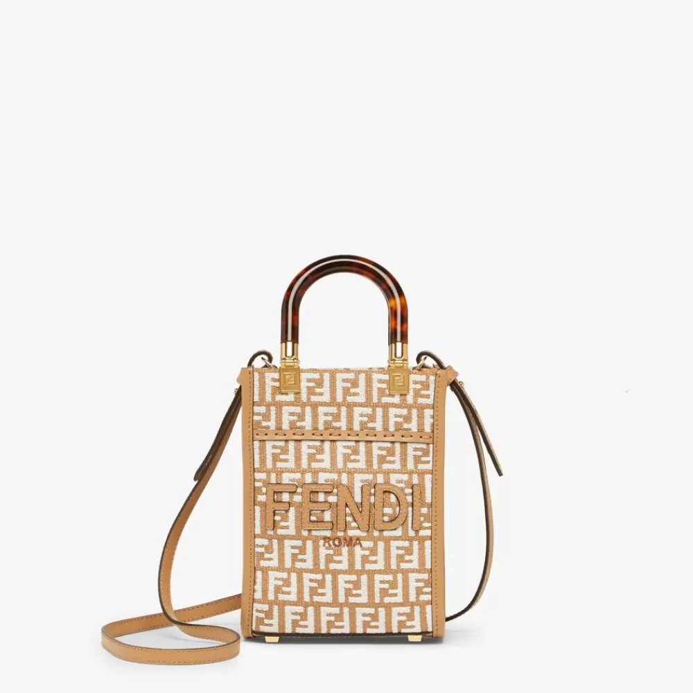 Borse Mini>Fendi Minibag In Rafia Con Motivo Ff In Tessuto Tapestry Bianco
