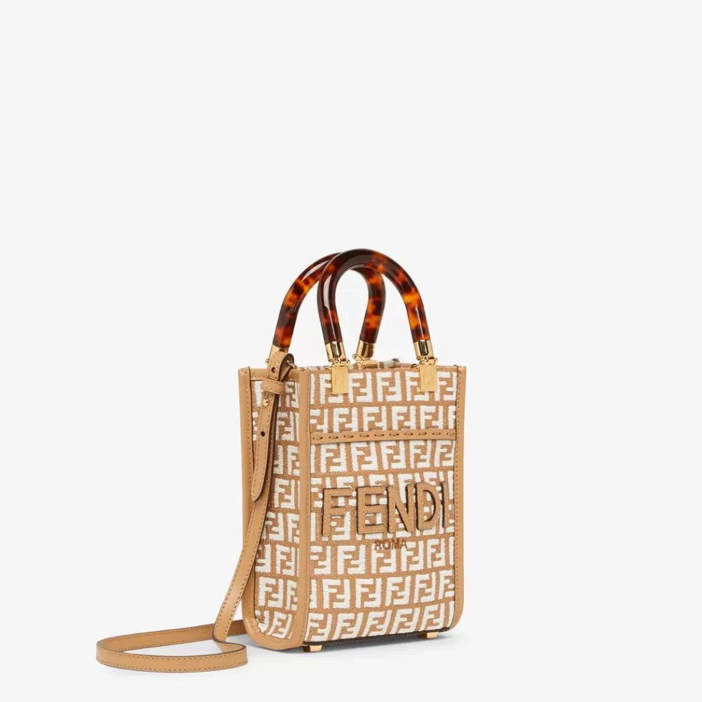 Borse Mini>Fendi Minibag In Rafia Con Motivo Ff In Tessuto Tapestry Bianco