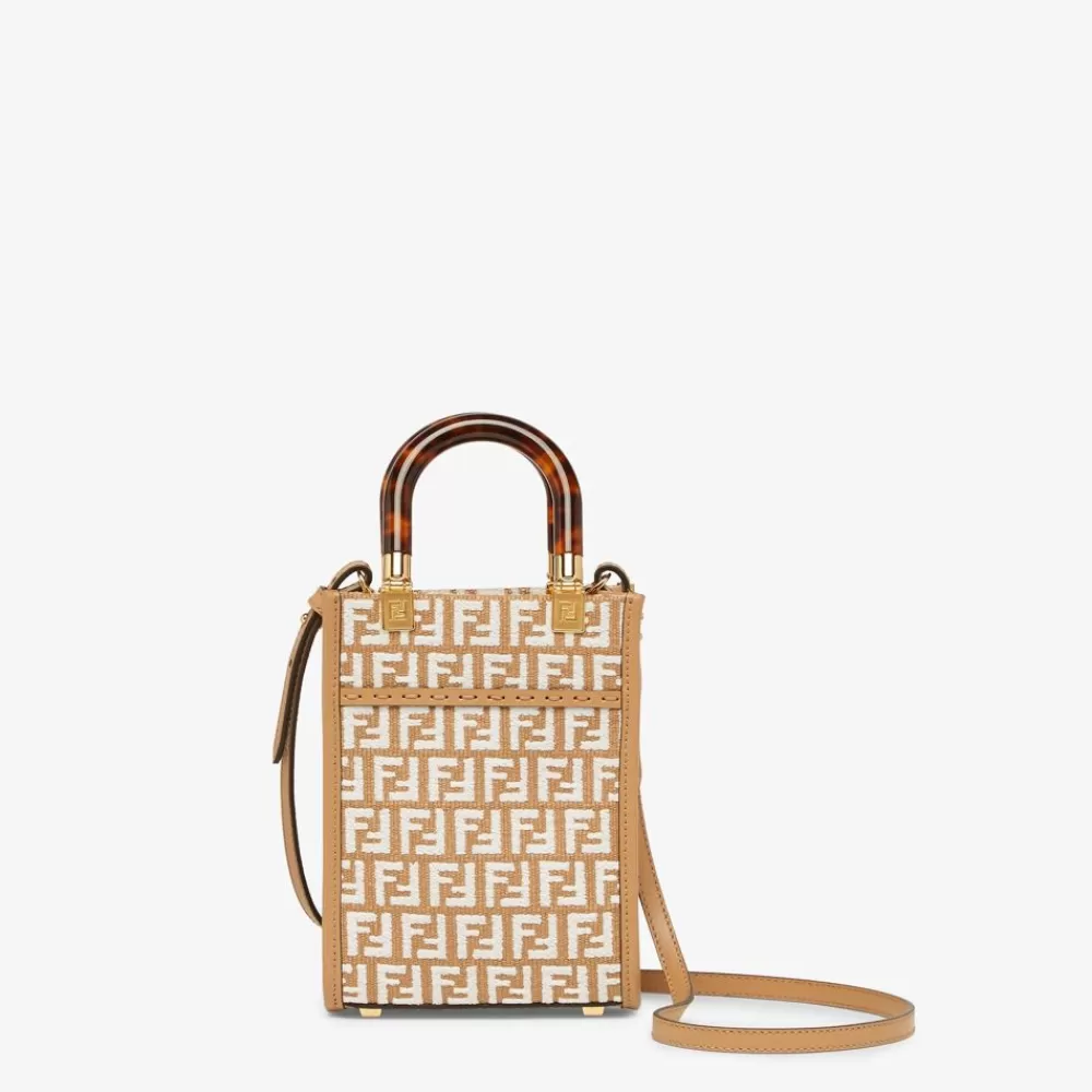 Borse Mini>Fendi Minibag In Rafia Con Motivo Ff In Tessuto Tapestry Bianco
