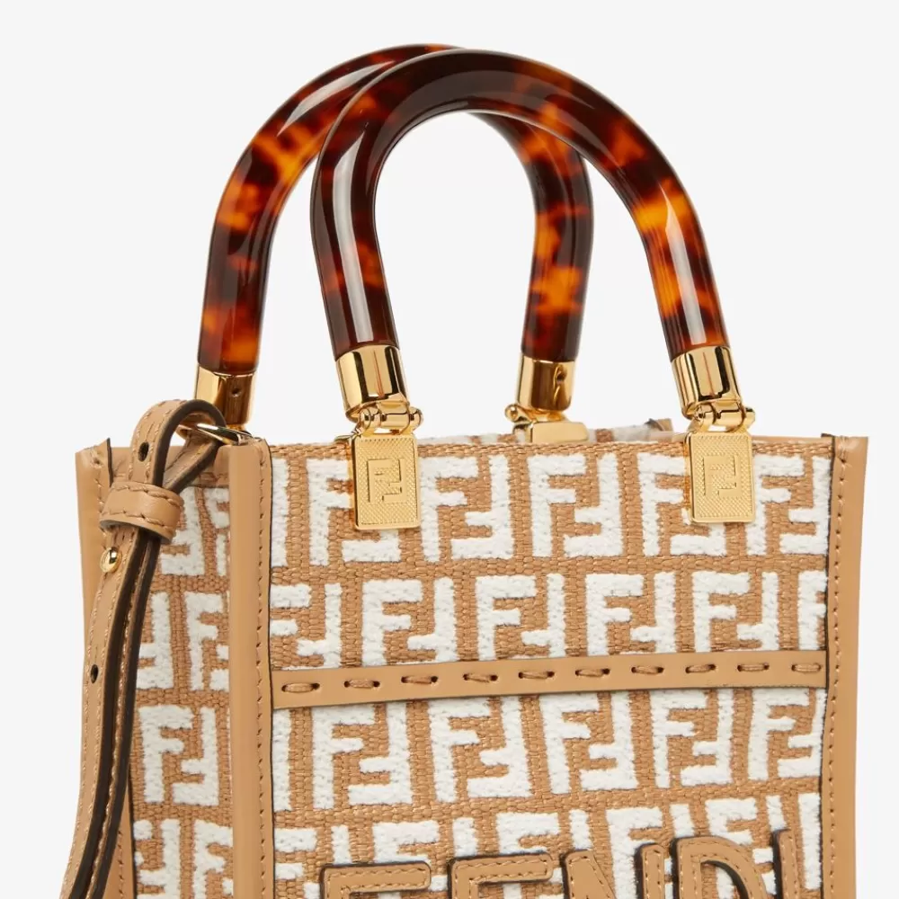 Borse Mini>Fendi Minibag In Rafia Con Motivo Ff In Tessuto Tapestry Bianco