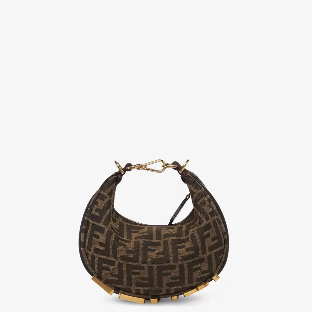 Borse Hobo>Fendi Minibag In Tessuto Ff Jacquard Marrone