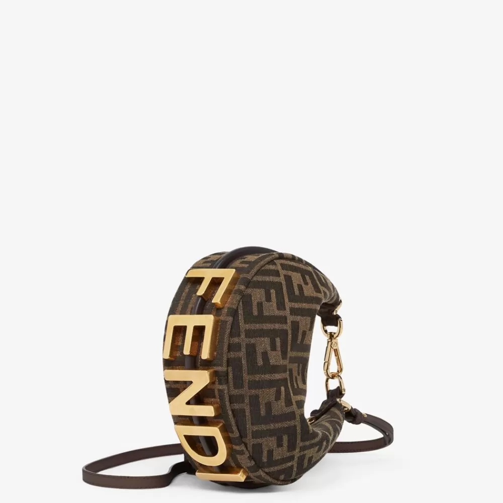 Borse Hobo>Fendi Minibag In Tessuto Ff Jacquard Marrone