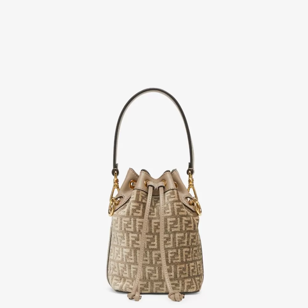 Borse Mini>Fendi Minibag In Tessuto Tapestry Tortora Con Motivo Ff