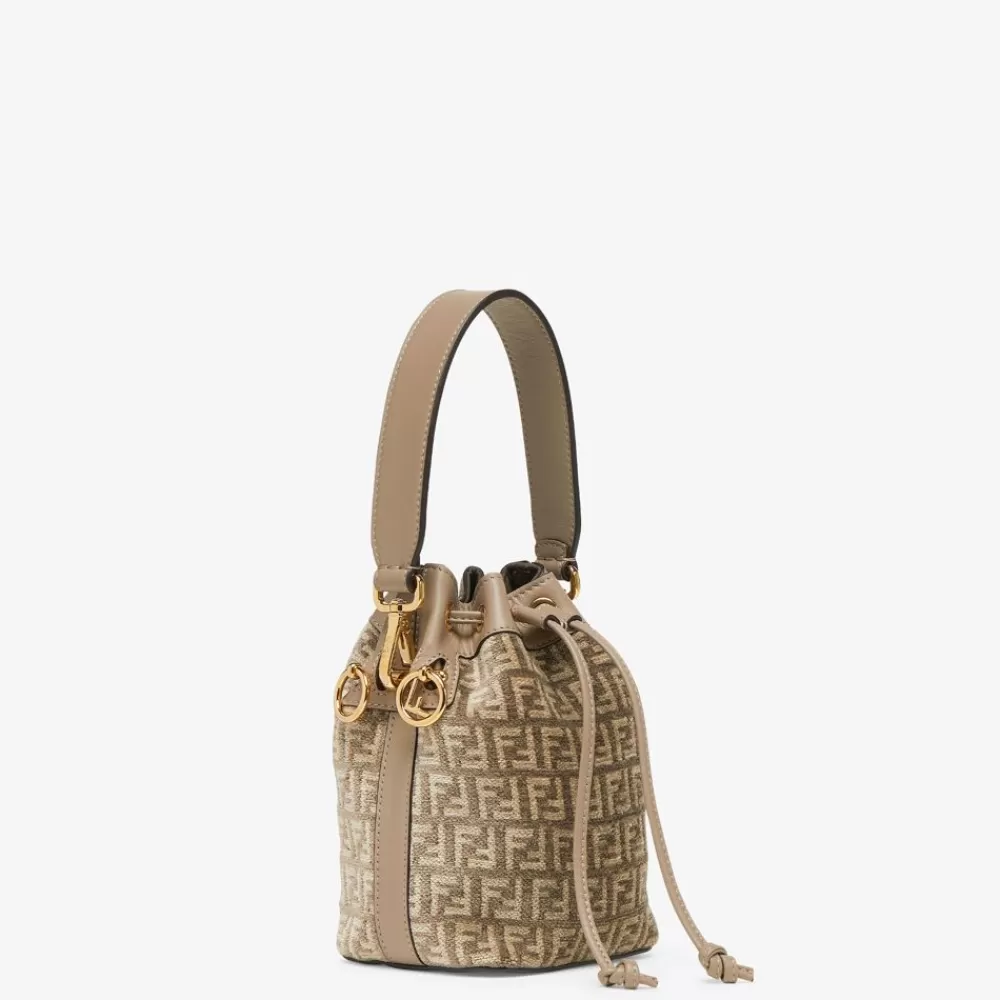Borse Mini>Fendi Minibag In Tessuto Tapestry Tortora Con Motivo Ff