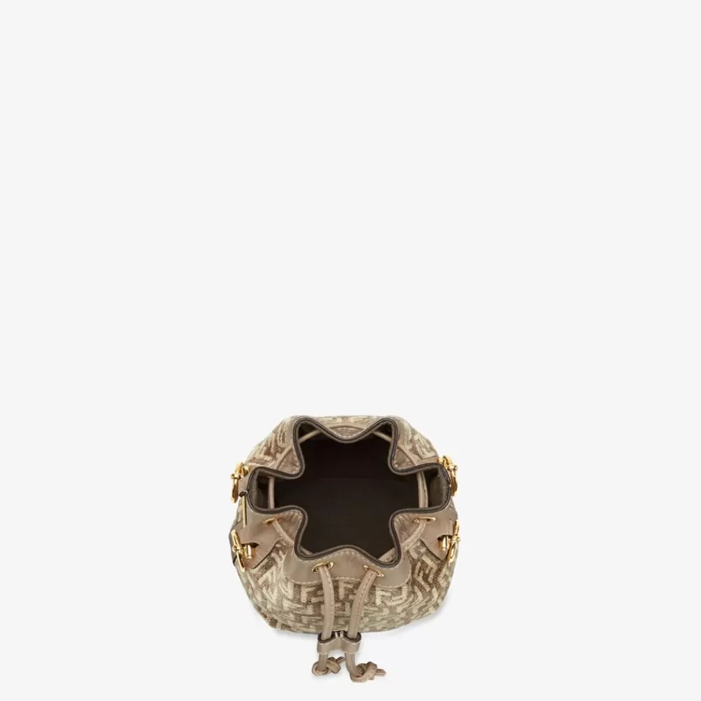 Borse Mini>Fendi Minibag In Tessuto Tapestry Tortora Con Motivo Ff