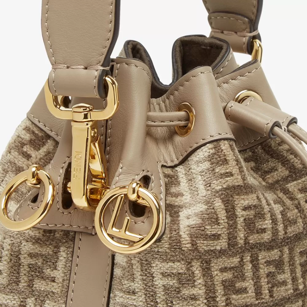 Borse Mini>Fendi Minibag In Tessuto Tapestry Tortora Con Motivo Ff