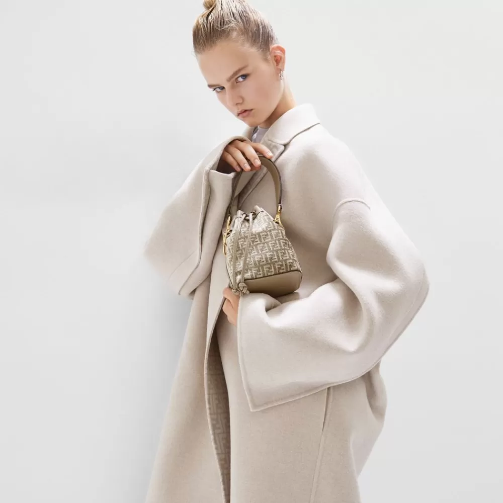 Borse Mini>Fendi Minibag In Tessuto Tapestry Tortora Con Motivo Ff