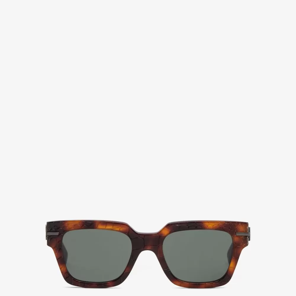 Occhiali>Fendi Occhiali Da Sole In Acetato Havana Scura Con Stampa Effetto Coccodrillo