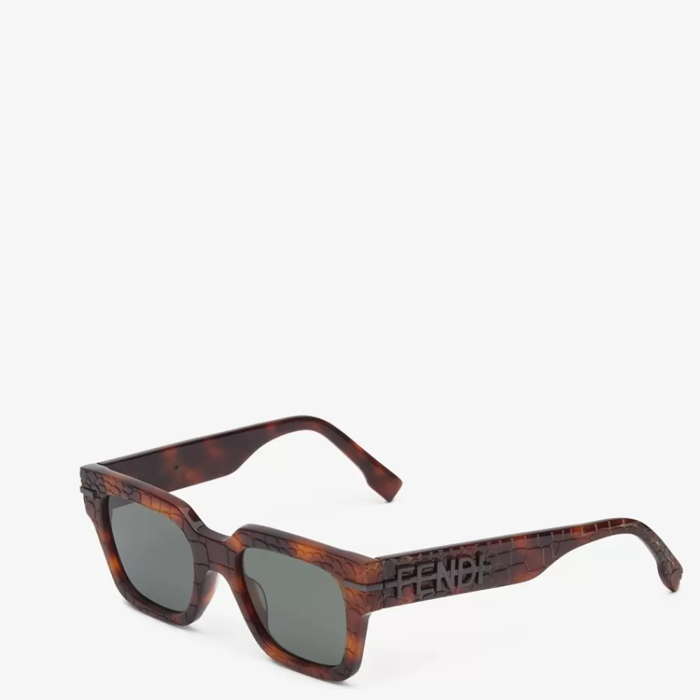 Occhiali>Fendi Occhiali Da Sole In Acetato Havana Scura Con Stampa Effetto Coccodrillo