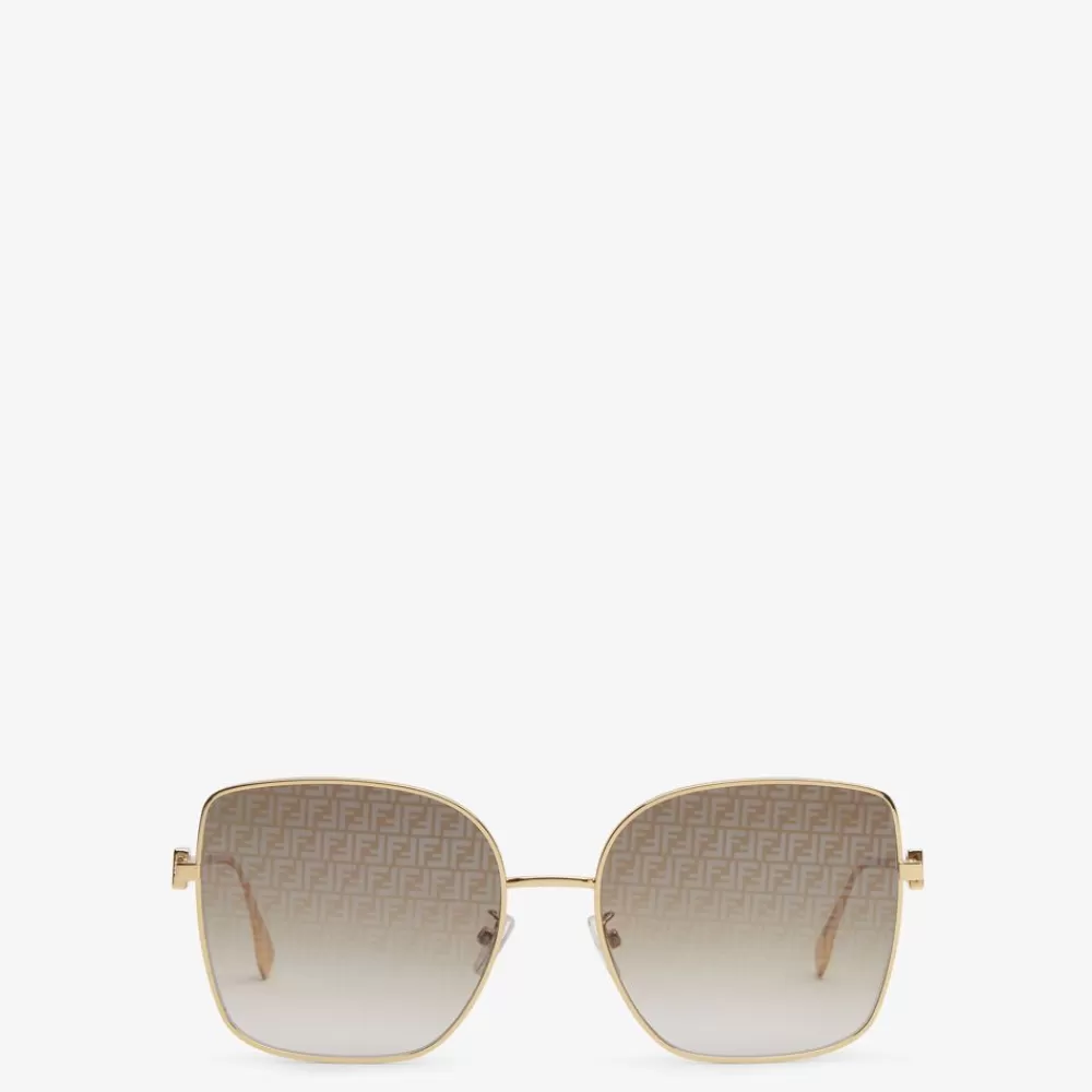 Occhiali>Fendi Occhiali Da Sole In Metallo Oro Con Lenti Con Micrologo Ff