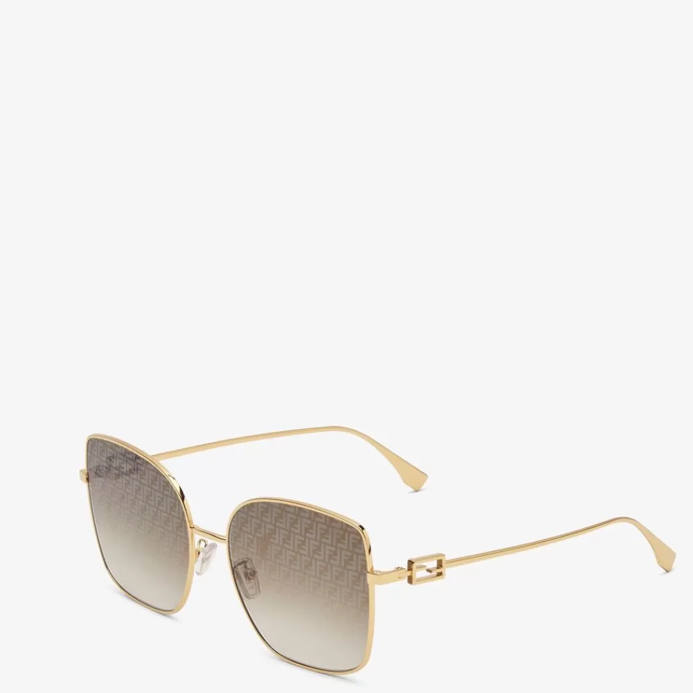 Occhiali>Fendi Occhiali Da Sole In Metallo Oro Con Lenti Con Micrologo Ff